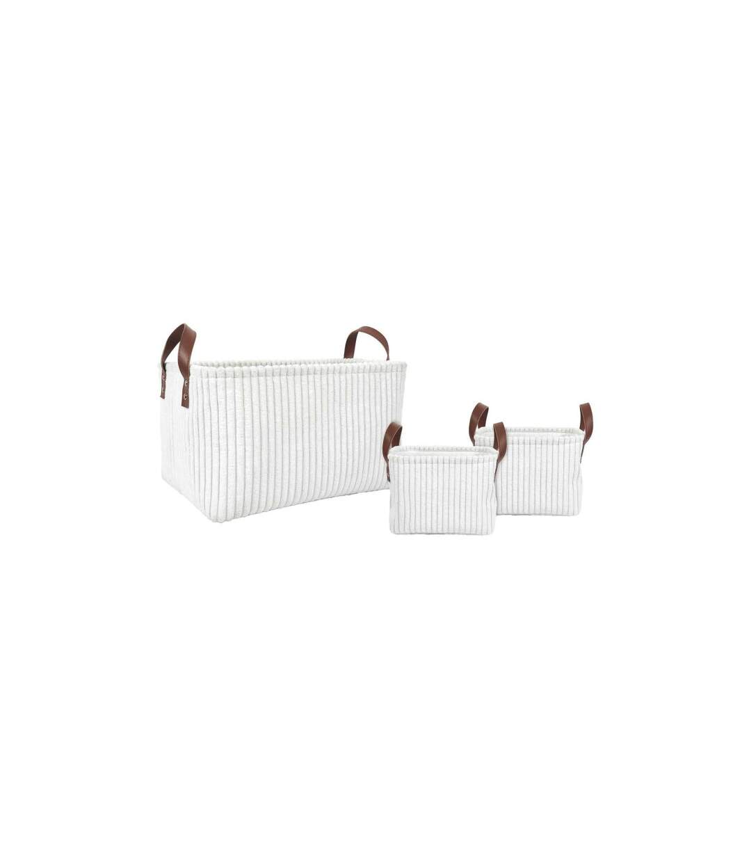Lot de 3 Paniers de Rangement Velours Côtelé 36cm Blanc-1