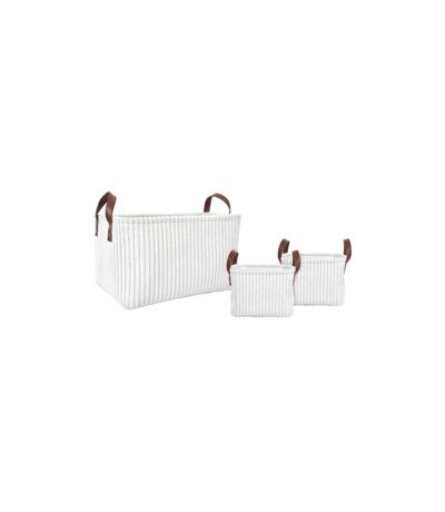 Lot de 3 Paniers de Rangement Velours Côtelé 36cm Blanc