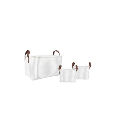 Lot de 3 Paniers de Rangement Velours Côtelé 36cm Blanc