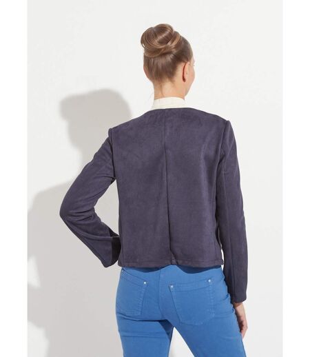 Veste sans col boutonnée courte marine
