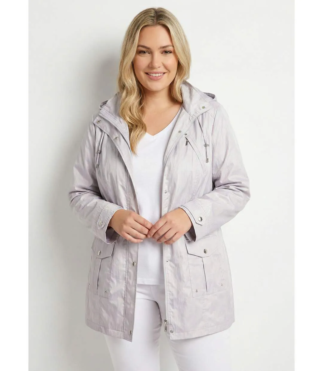Parka zippée pressionnée, effet satiné-1