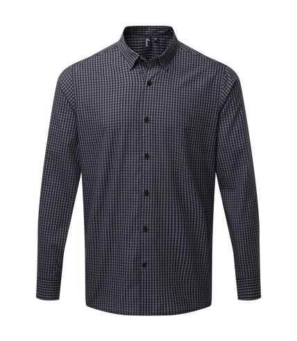 Premier Mens Maxton Checked Long-Sleeved Shirt (Steel/Black) - UTRW9524