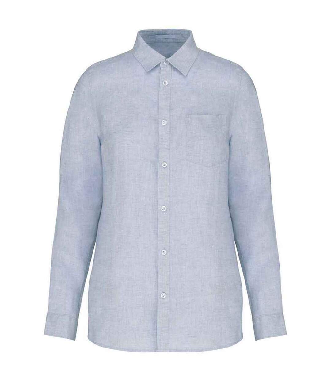 Womens/ladies linen long-sleeved shirt linen blue Spasso-1
