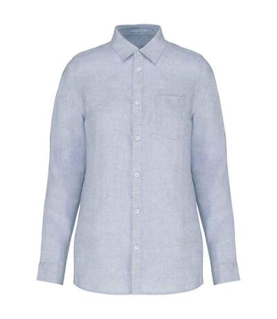 Womens/ladies linen long-sleeved shirt linen blue Spasso