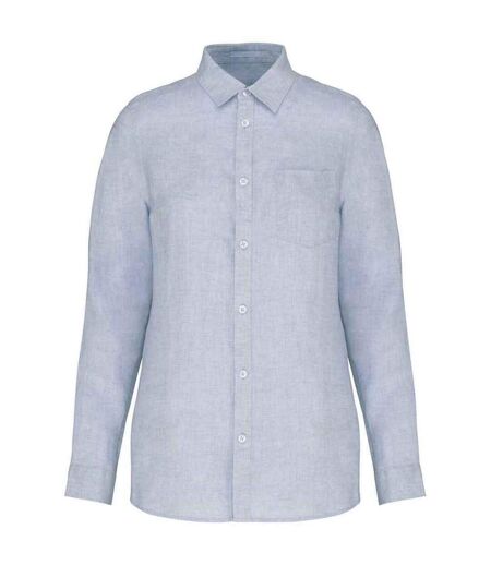 Womens/ladies linen long-sleeved shirt linen blue Spasso