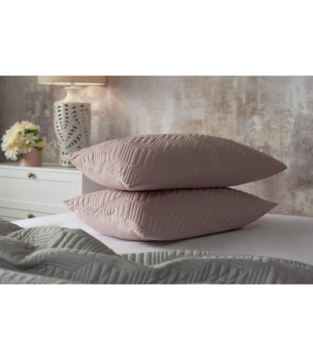 Lisbon chevron continental pillowcase 65cm x 65cm blush Belledorm