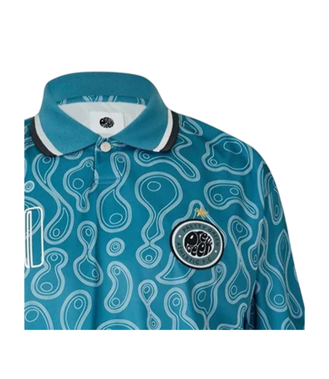 Mens Patterned Regular Football Polo Shirt Blue Pretty Green-3