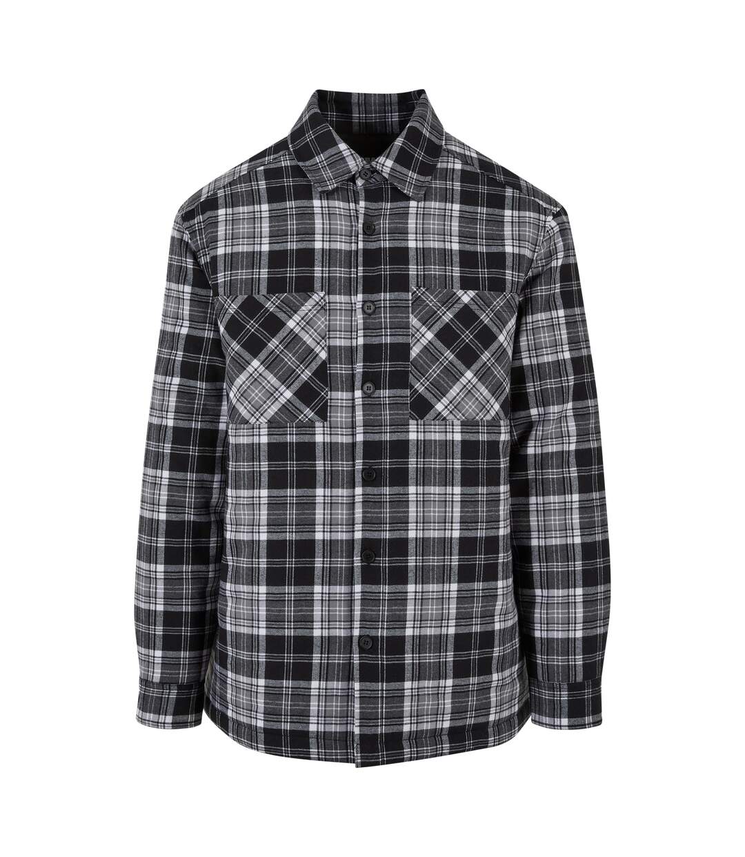 Mens Checked Padded Shirt Jacket Black White Urban Classics-1