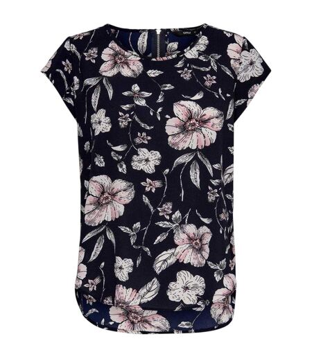 Womens/ladies Vic Floral Crew Neck Short-sleeved Blouse Night Sky Only