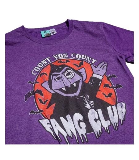 T-shirt Motif Comte Vampirouette Fang Club Adulte Violet Sesame Street