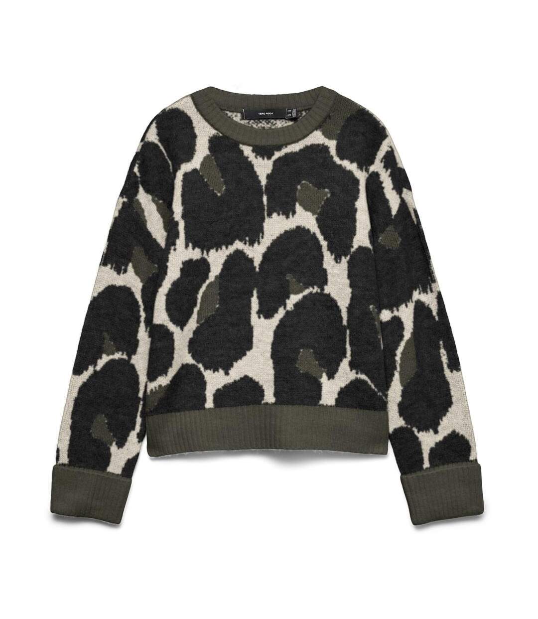 Pull imprimé noir/beige femme vero moda leonie-1