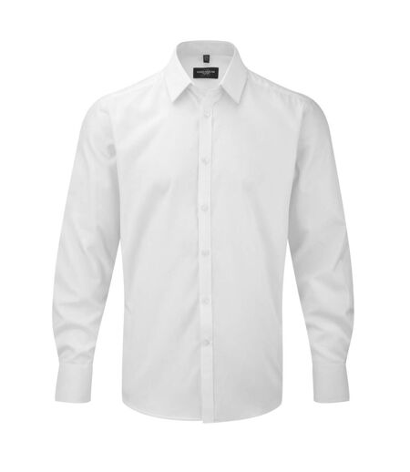 Mens herringbone long-sleeved formal shirt white Russell Collection