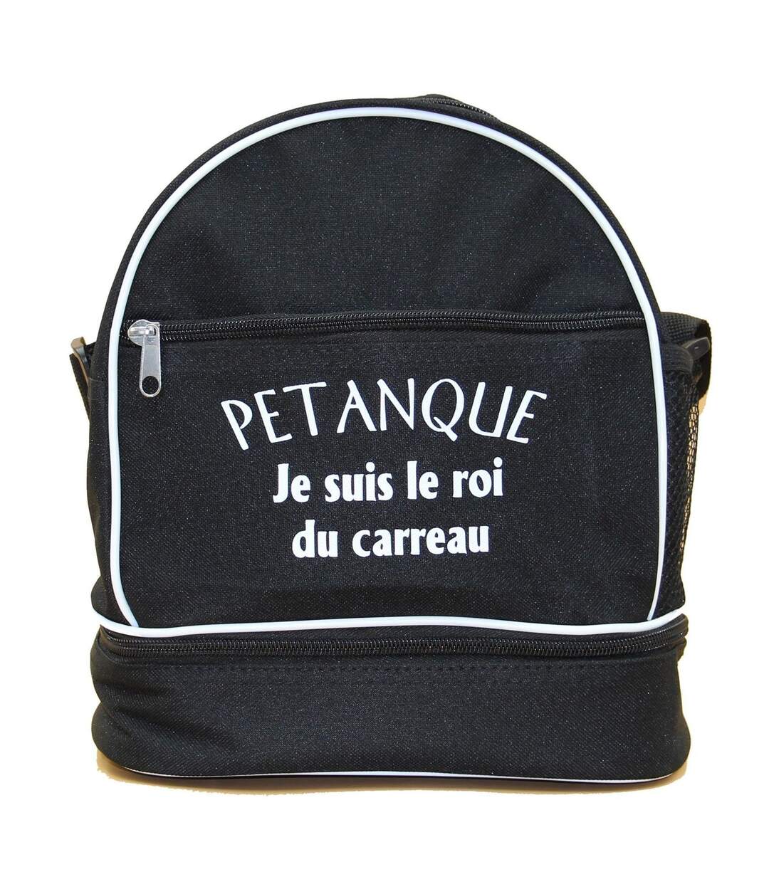 Sac bandoulière pour 3 boules de pétanque - Je suis le roi du carreau - noir-2