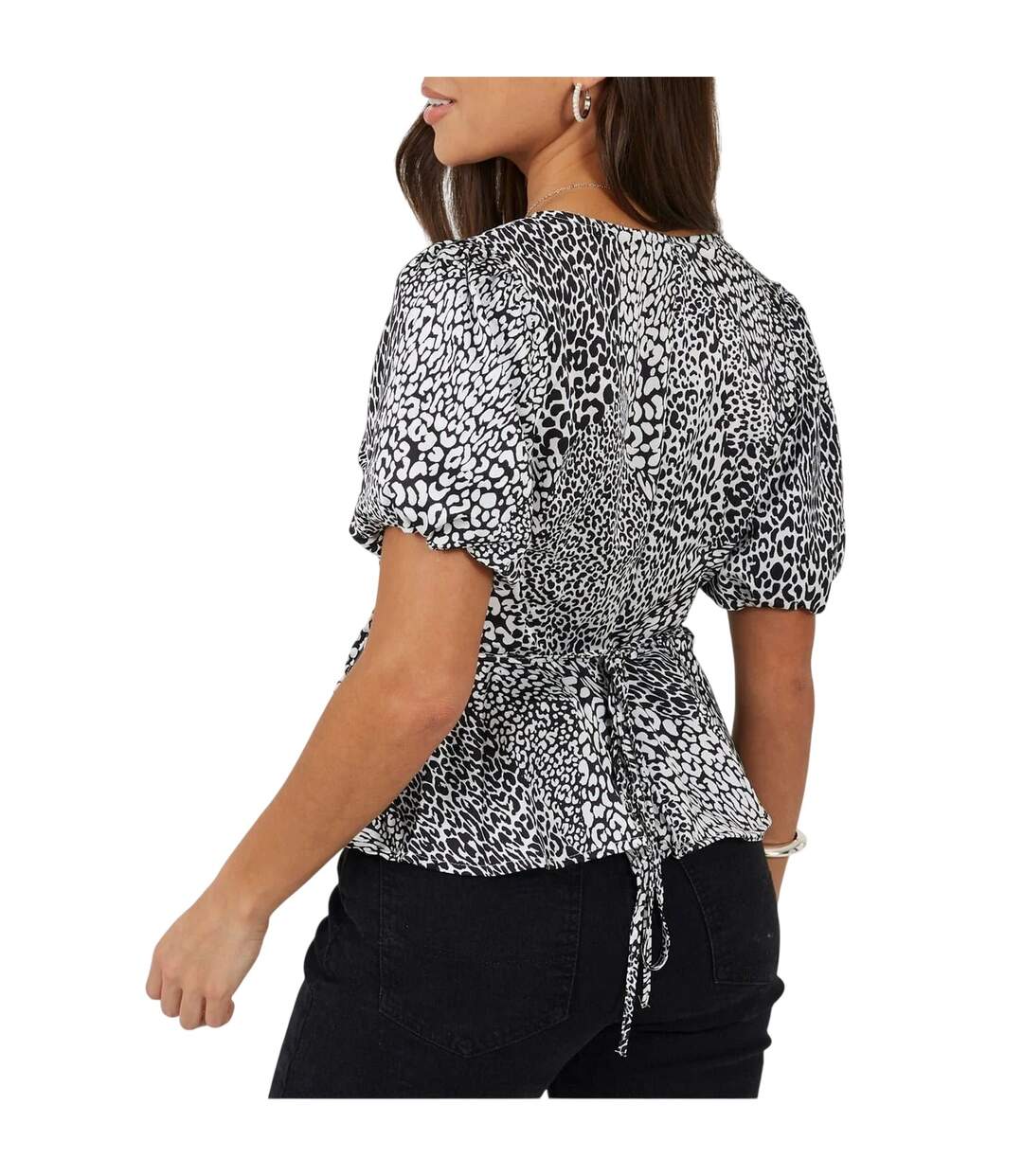Haut Portefeuille Manches Bouffantes Femme Noir Blanc Brave Soul-3