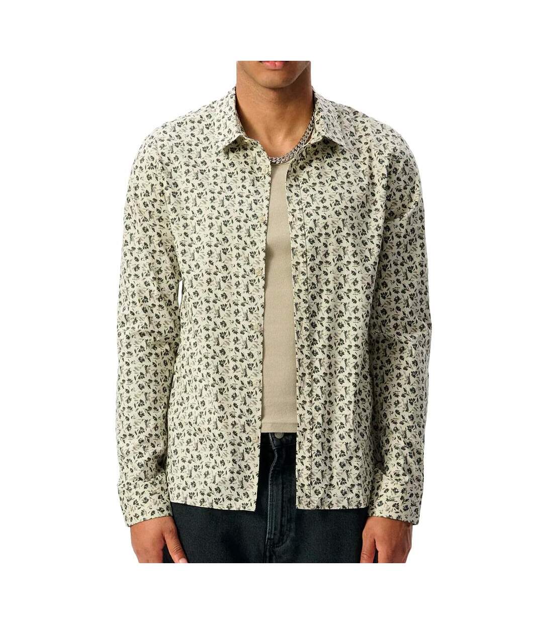 Chemise beige/noir fleuris homme teddy smith carton strectch-1