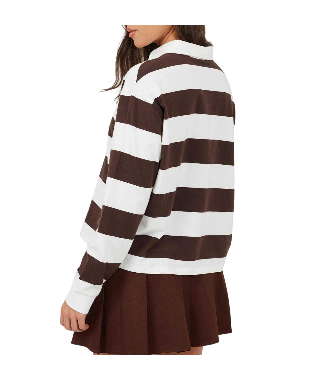Haut De Rugby Manches Longues Motif/style Rayures Horizontales Femme Marron Crème Brave Soul-3