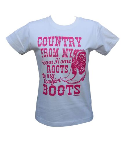 T-shirt femme manches courtes - Country Boots - 8714 - blanc