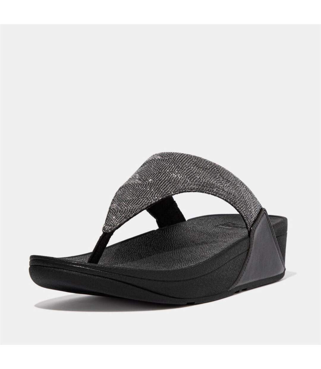 Womens/ladies Lulu Glitz Toe Post Wedge Sandals Black Fit Flop-2