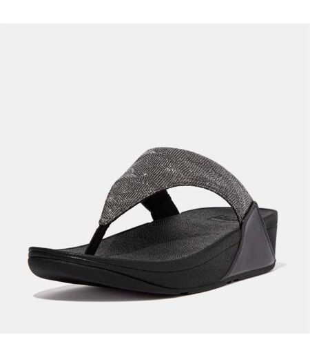 Womens/ladies Lulu Glitz Toe Post Wedge Sandals Black Fit Flop