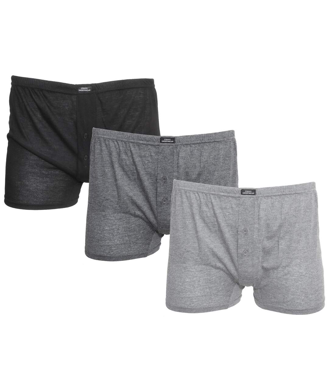 Tom Franks Mens Plain Jersey Boxer Shorts (3 Pairs) (Black/Gray)