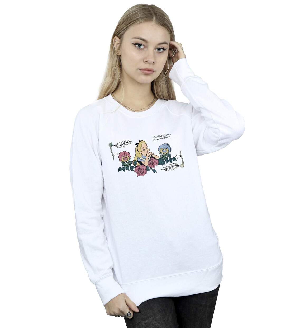 Disney - Sweat ALICE IN WONDERLAND WHAT KIND OF GARDEN - Femme (Blanc) - UTBI5770-2