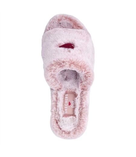 Womens/ladies Cozy Faux Fur Wedge Slippers Blush Skechers