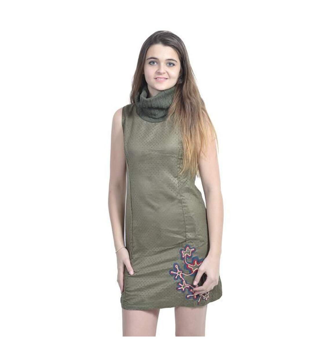 Robe femme sans manche - Col roulé - Couleur verte-1