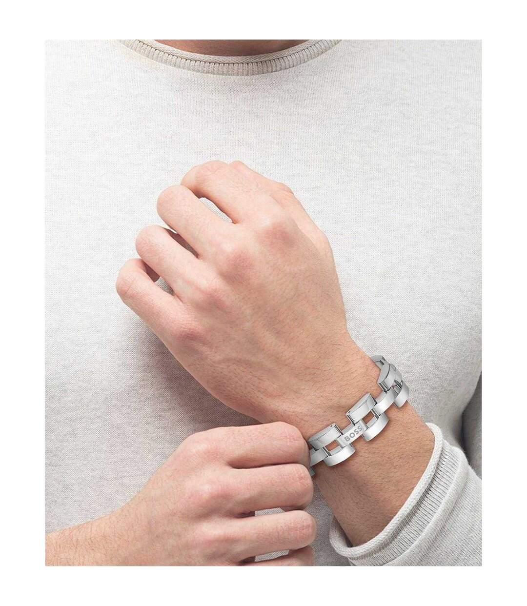 Mens Sway Polished Bracelet One Size Silver Boss-3