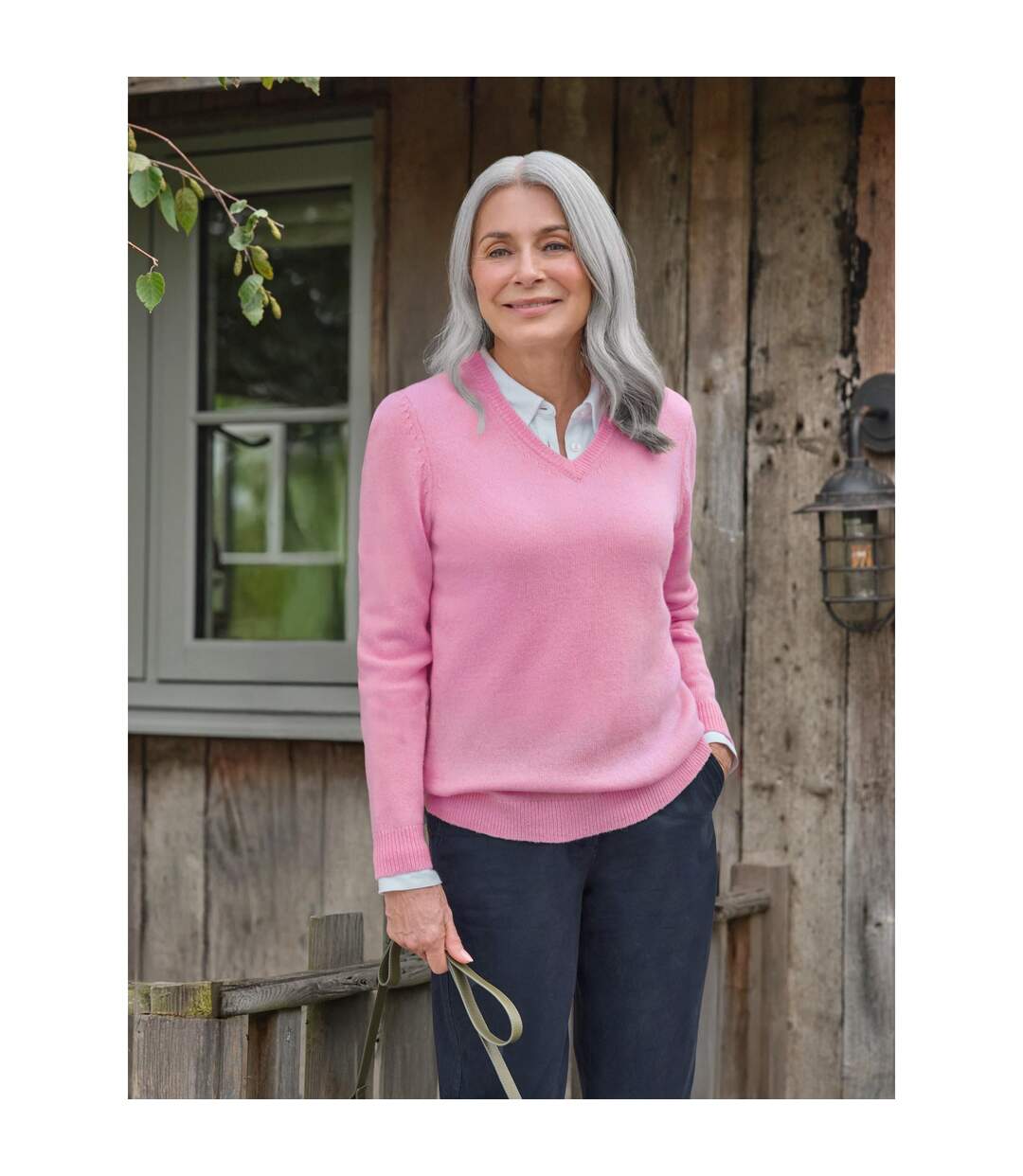 Womens/ladies Classic Lambswool V Neck Jumper Rose Pink Marl WoolOvers-1