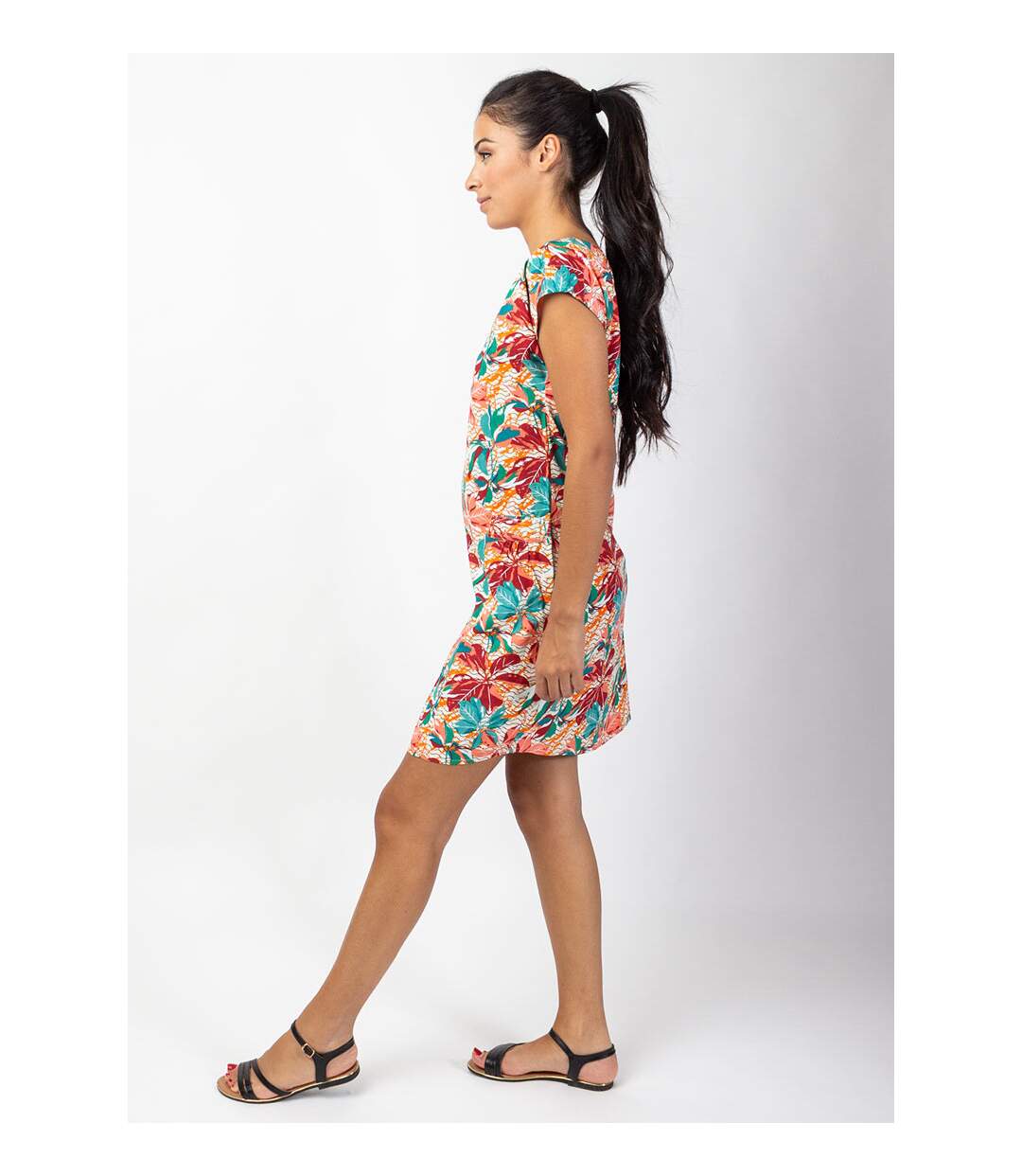 Robe légère en coton manches courtes ERIKA imprimé fleuri Coton Du Monde-3