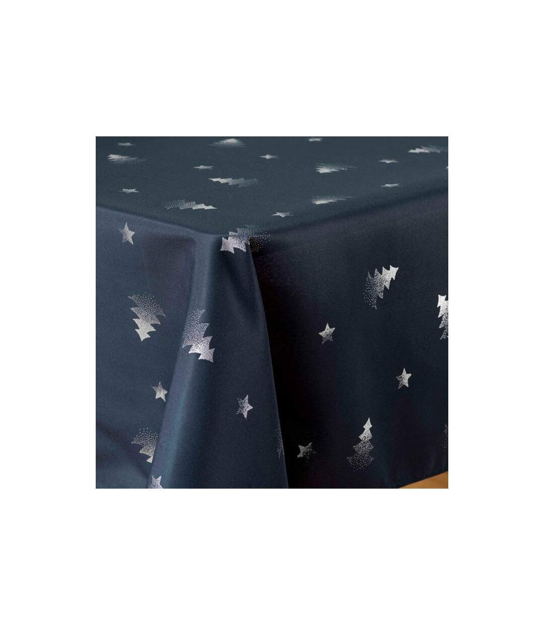Nappe Imprimé Métallisé Sapin 150x300cm Marine & Argent-2