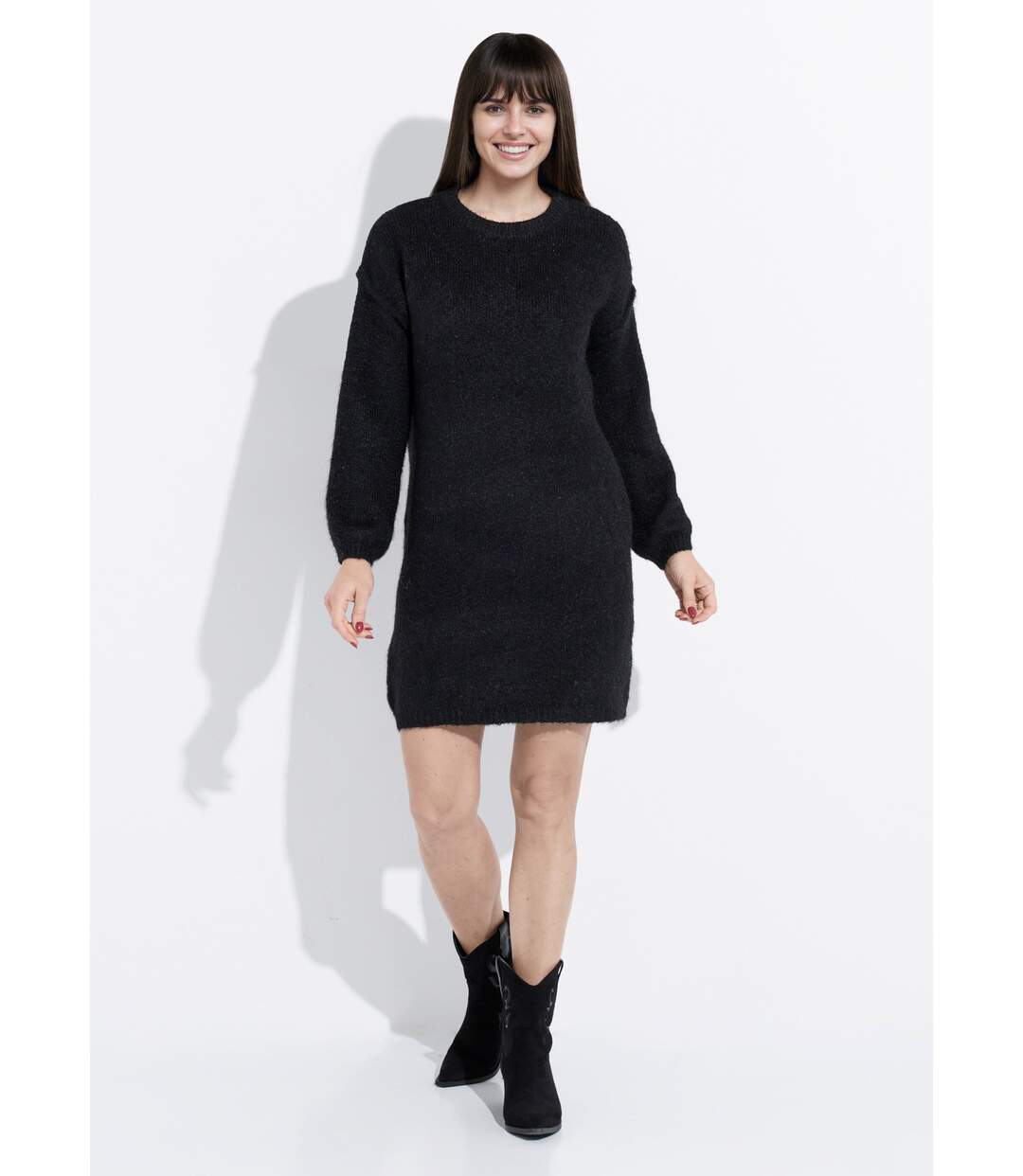 Robe pull courte en maille, col rond-1