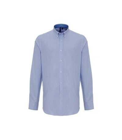 Premier Mens Striped Oxford Long-Sleeved Shirt (White/Oxford Blue) - UTPC6050