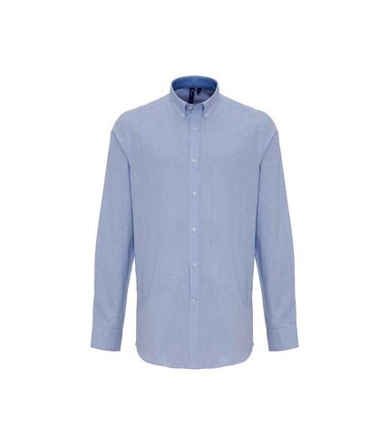 Premier Mens Striped Oxford Long-Sleeved Shirt (White/Oxford Blue)