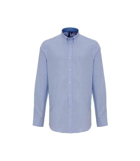 Premier Mens Striped Oxford Long-Sleeved Shirt (White/Oxford Blue)