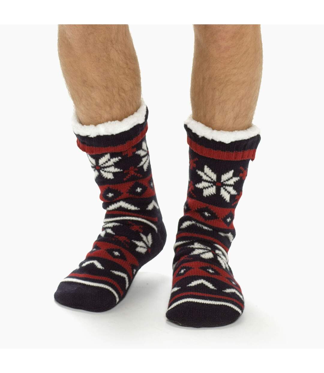 Lot de 2 chaussettes pantoufles en tricot Fairisle pour hommes avec Sherpa-5