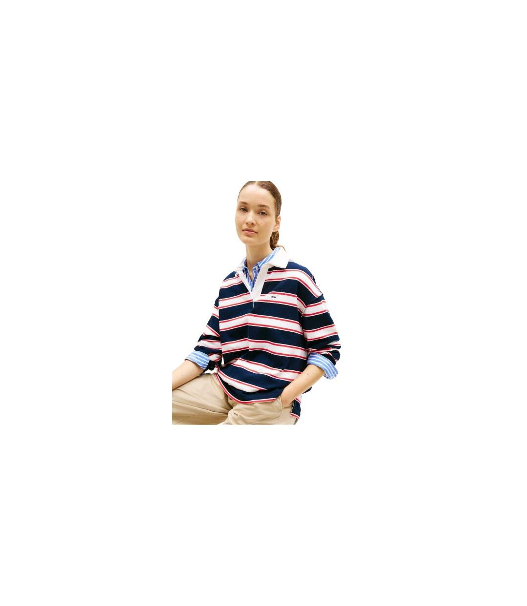 Sweat Rugby Motif/style À Rayures Femme Bleu Marine Foncé Tommy Jeans-1
