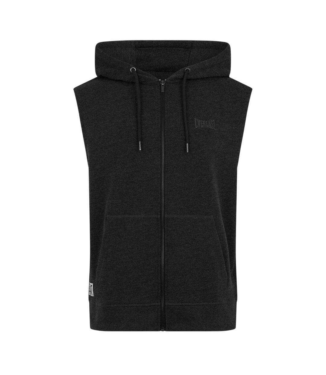 Mens Box Logo Sleeveless Full Zip Hoodie Charcoal Everlast-2
