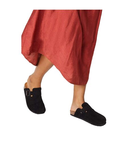 Womens/ladies habba cork-effect closed toe mules black Faith