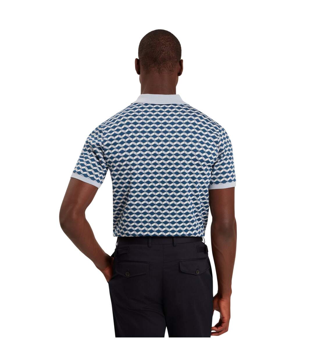 Mens Geometric Jacquard Collared Polo Shirt Dark Blue Ted Baker-3