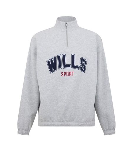 Unisex Adult Graphic Zip Neck Regular Sweatshirt Ice Marl Jack Wills