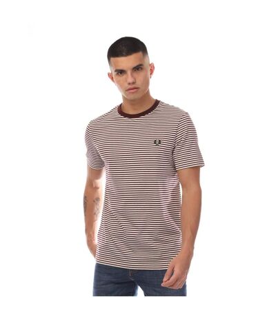 Mens Fine Stripe Short-sleeved T-shirt Oxblood Fred Perry