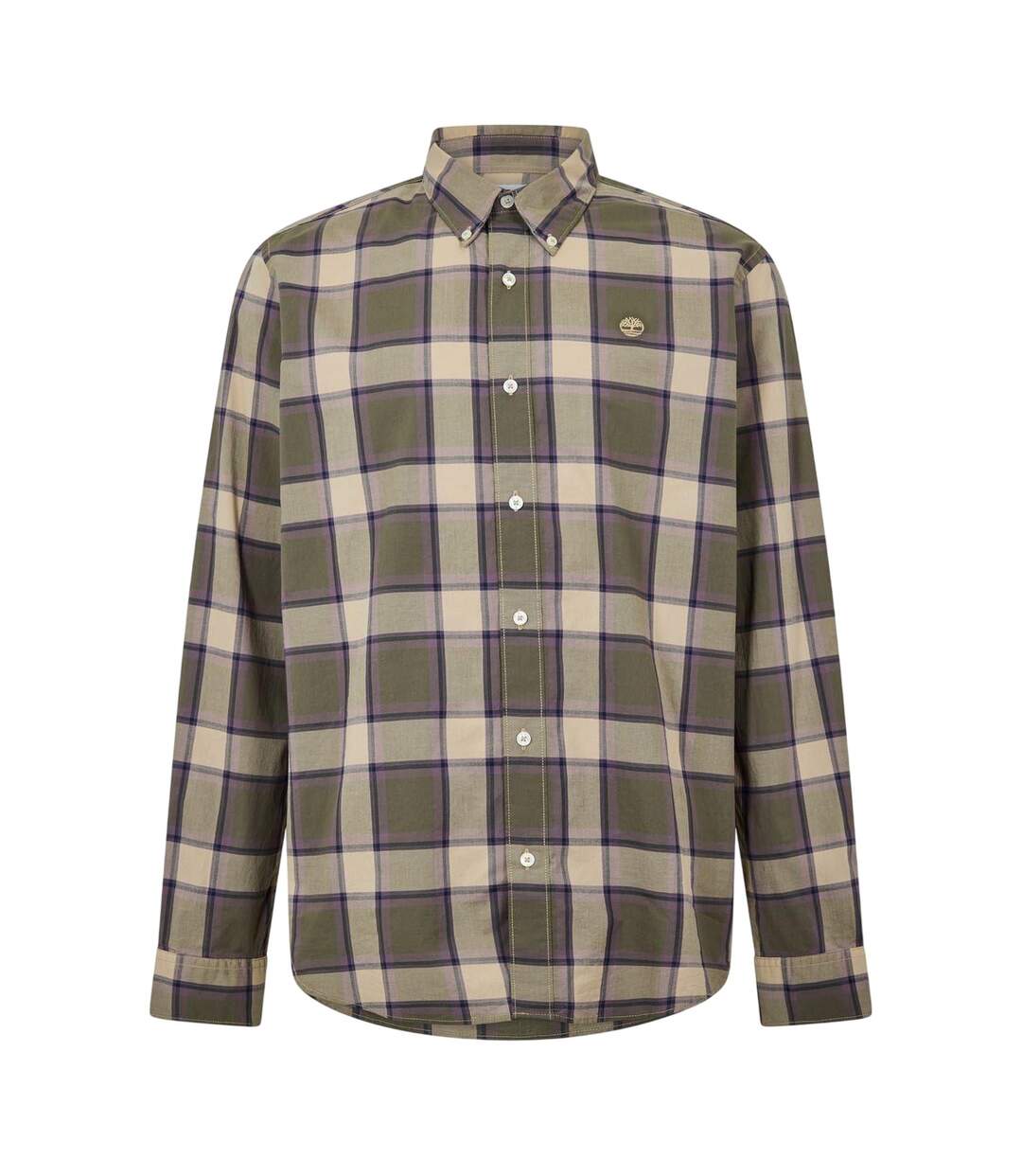 Mens Checked Poplin Long-sleeved Button-down Shirt Lemon Pepper Timberland-1