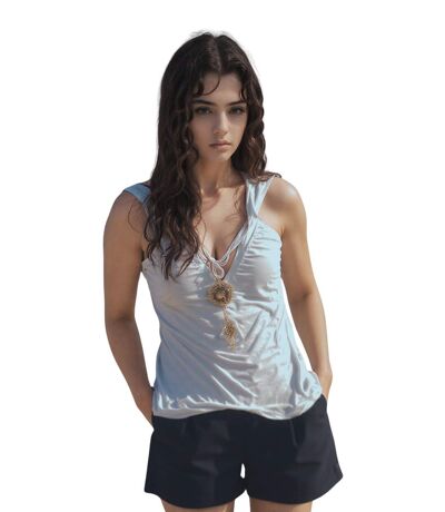 Tee-shirt Femme Sans Manches couleur blanc -  Col en pointe -  Design élégant