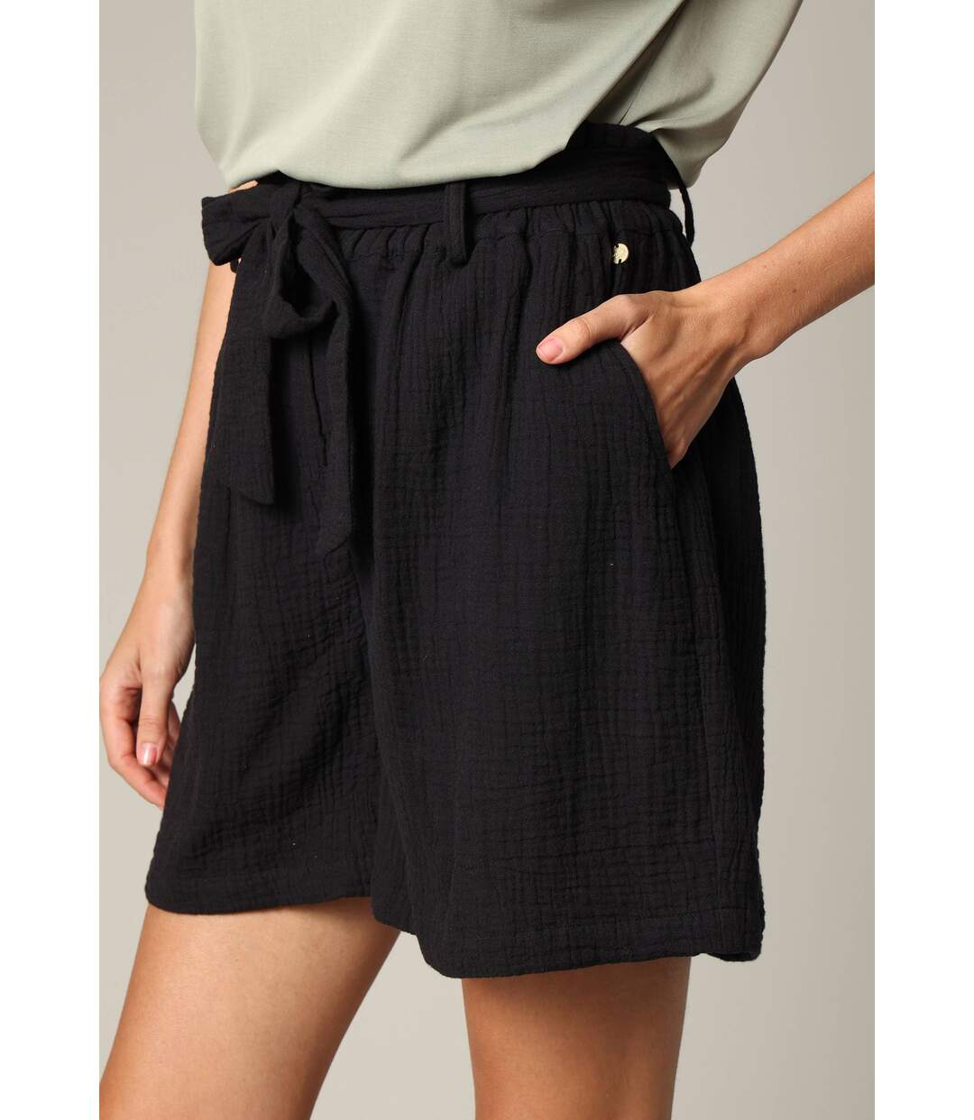 Short femme en gaze de coton avec taille élastiquée SHYLA-4