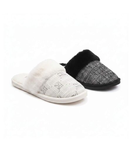 CXL by Christian Lacroix Pantoufles Mules Femme Col Fourrure Pack 2 Paires