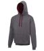 Sweat à capuche contrastée unisexe - JH003 - gris foncé et rouge bordeau