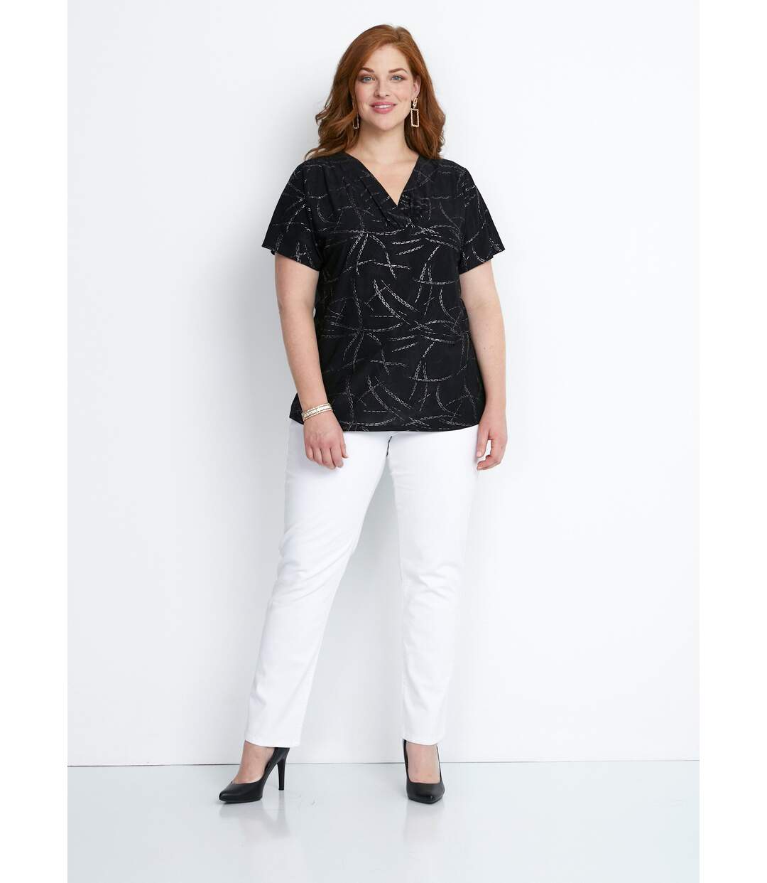 T-shirt court col croisé brillant-4
