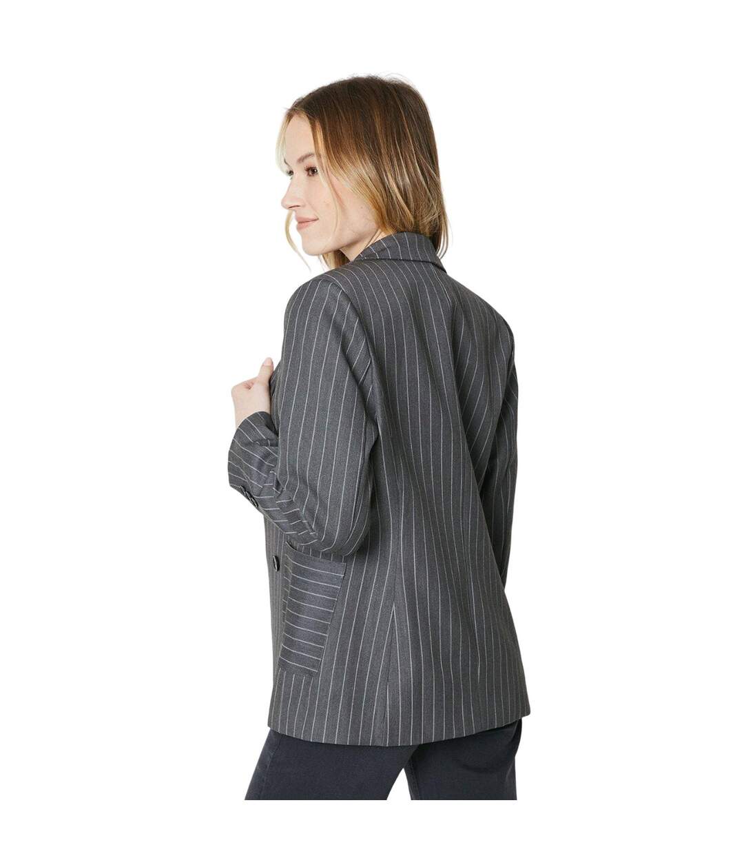 Womens/ladies stripe patch pocket blazer grey Dorothy Perkins-2