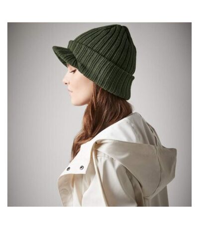 Unisex Plain Peaked Winter Beanie Hat Olive Green Beechfield